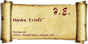 Hanke Ernő névjegykártya